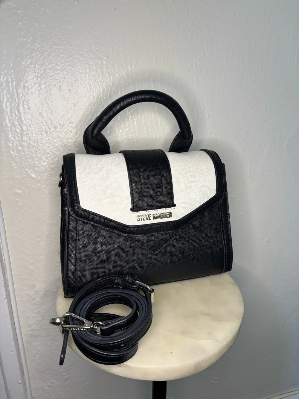Steve Madden Black and White Two-Tone Top-Handle Satchel